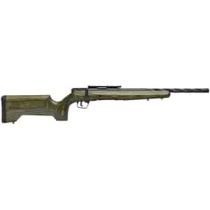 Savage B17 Timber Tactical rifle with 18in spiral-fluted threaded barrel and OD green laminate stock