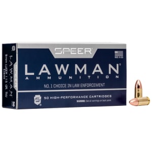 Speer Lawman 9mm 115 gr TMJ 50-round box brass-cased handgun ammunition