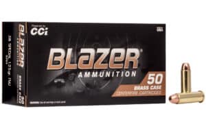 CCI Blazer Brass .38 Special 50rd box — full metal jacket, brass-cased pistol ammunition