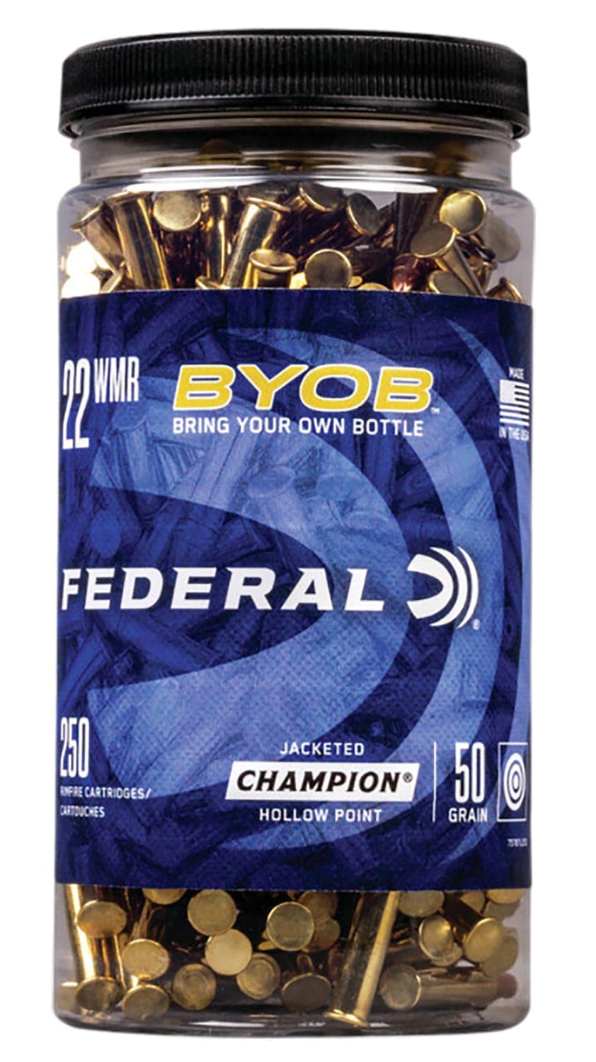 Federal Champion BYOB 250-count .22 WMR 50 gr Jacketed Hollow Point ammunition bottle