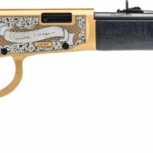 Rossi Rio Bravo Ronald Reagan .22 LR 18in lever-action rifle with gold Cerakote engraving and wood stock