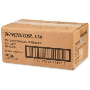 Winchester USA 9mm Luger 115 gr FMJ ammunition 1000-count case