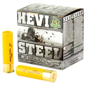 HEVI-Shot HEVI-Steel 20ga 3in 7/8oz #3 shotshell box and shell
