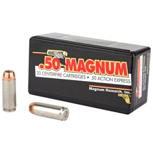 Box of Magnum Research .50 Action Express 300 gr JHP ammunition, 20 rounds