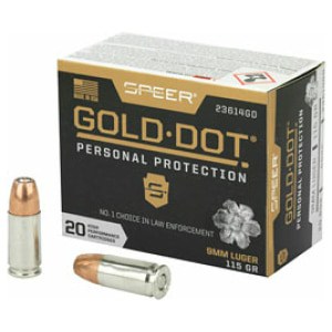 Speer Gold Dot 9mm 115 gr GDHP ammunition 20rd box
