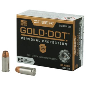 Speer Gold Dot 32 ACP 60 grain jacketed hollow point 20-round box