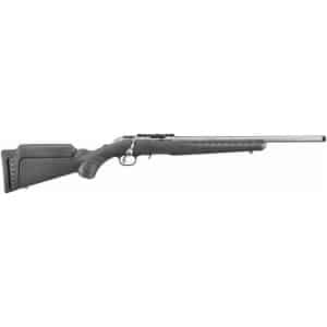 Ruger American Rimfire 22 WMR stainless rifle with black synthetic stock and 18-inch threaded barrel