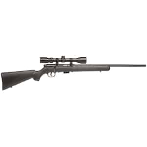 Savage 93R17 FXP .17 HMR bolt-action rifle with mounted 3-9x40 scope and black synthetic stock