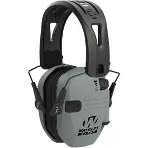 Walkers Razor Tacti-Grip electronic earmuff in Battleship Gray with silicone composite headband