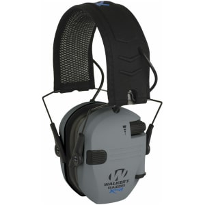 Walkers Razor X-TRM Digital electronic earmuff in gray and black with over-the-head band and gel-filled ear pads