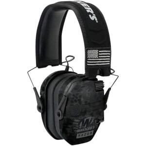 Walkers Razor Patriot Slim electronic earmuffs in Kryptek Highlander/Black, 23 dB NRR