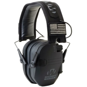 Walkers Razor Patriot Slim electronic hearing protection, 23 dB NRR, black with flag patch