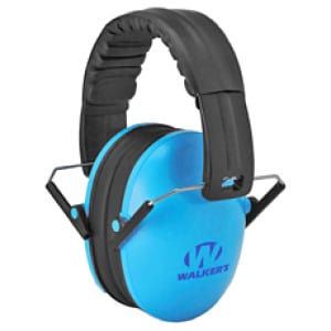 Walker's blue kids folding passive earmuffs, NRR 23 dB, compact folding design