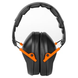 Walkers Pro low-profile folding earmuff black with orange accents