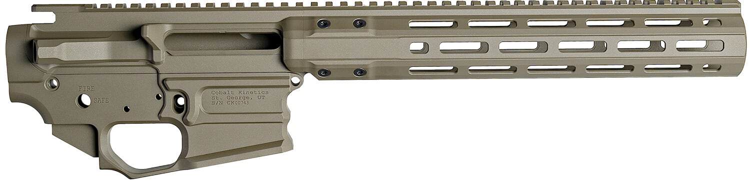 Cobalt Kinetics CK-Pro receiver set in Flat Dark Earth (CK-Pro, 9.8" designation) showing upper, lower, and handguard