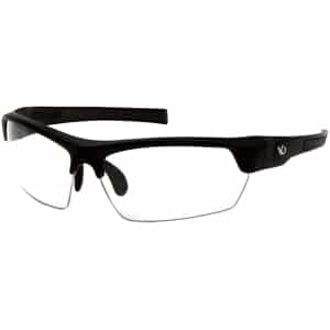 Pyramex VGSB310T Tensaw clear lens shooting glasses with black polycarbonate half-frame