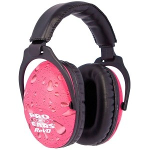 Pro Ears ReVO Passive Earmuffs 26 dB Black with Pink Rain Pattern youth over-the-head