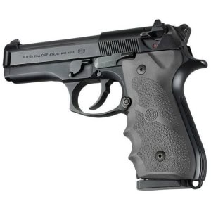 Hogue slate grey overmolded rubber handgun grips with finger grooves for Beretta 92/96