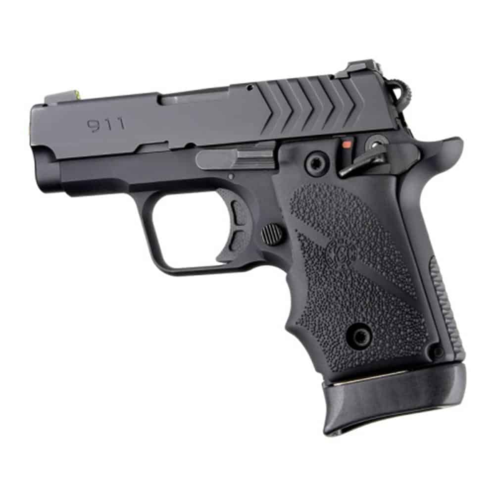 Hogue overmolded rubber grip for Springfield 911 .380 ambi safety, black, cobblestone texture