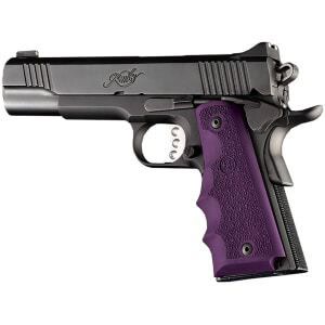 Hogue OverMolded Cobblestone Purple Rubber Grip with Finger Grooves for 1911 Government