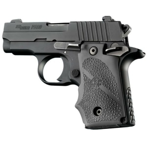 Hogue overmolded rubber pistol grips for SIG Sauer P238 in slate grey with finger grooves