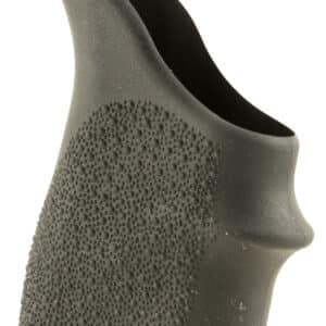 Hogue HandAll beavertail grip sleeve in black textured rubber with finger grooves