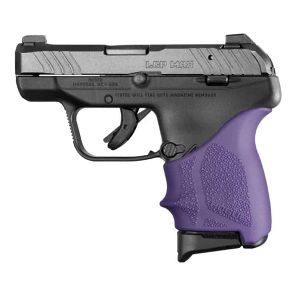 Hogue HandAll Beavertail Grip Sleeve for Ruger LCP MAX in purple with cobblestone texture