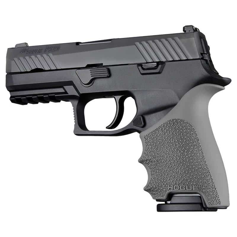 Hogue HandAll beavertail grip sleeve in slate gray for Sig Sauer P320 Compact