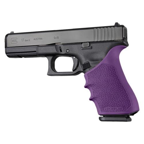 Hogue HandAll purple beavertail grip sleeve for Glock 17 series with cobblestone texture