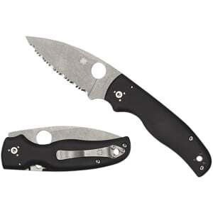 Spyderco C229GS Shaman 3.58" Folding Serrated Stonewashed CPM S30V SS Blade/ Black Textured G10 Handle Includes Pocket Clip