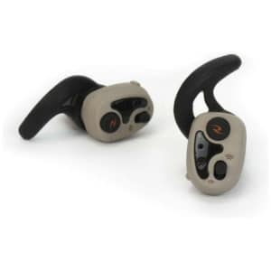 Radians Vertex Nano tan in-ear wireless electronic earbuds with sport ear hooks, NRR 25 dB