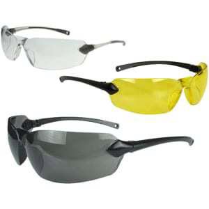 Radians Overlook 3-pack shooting glasses with clear, smoke, and amber lenses in black frames