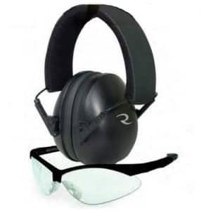 Radians Lowset Range Combo low-profile earmuff and Outback clear safety glasses, black frame, NRR 21