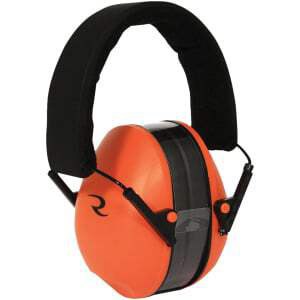 Radians LSH500CS over-the-head earmuff, orange and black, 21 dB NRR, compact folding design