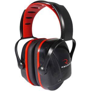 Radians X-Caliber Youth Earmuff 22 dB, black and red over-the-head hearing protection