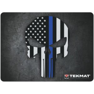 TekMat TEKR20PUNISHER Ultra 20 Cleaning Mat Black/White/Blue Rubber 15"x20" Blue Line Punisher Skull
