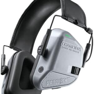 Champion Vanquish electronic earmuff gray black rechargeable Li-ion over the head