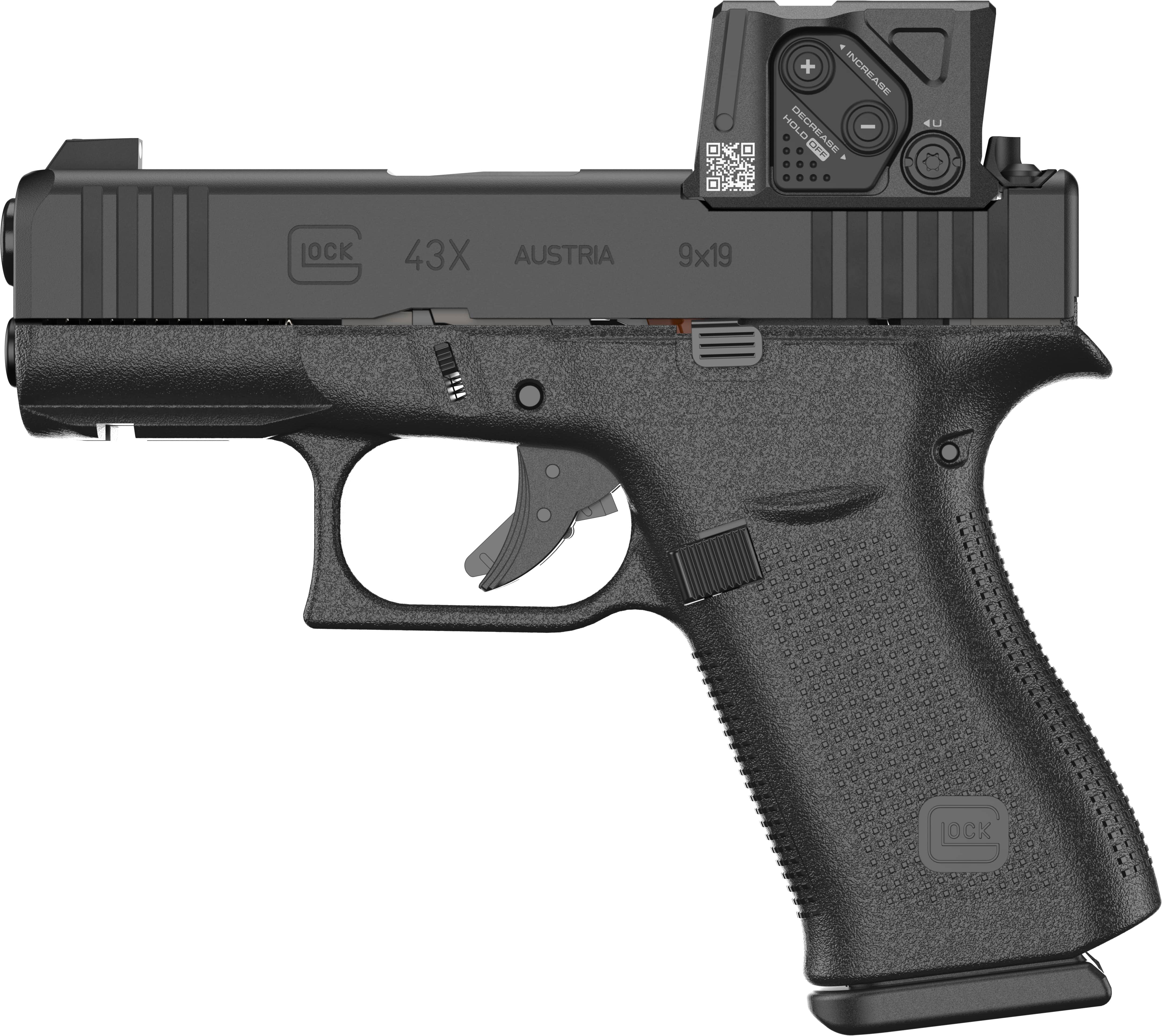 GLOCK G43X 9mm pistol, 3.39-inch barrel, black finish, MOS8 rail