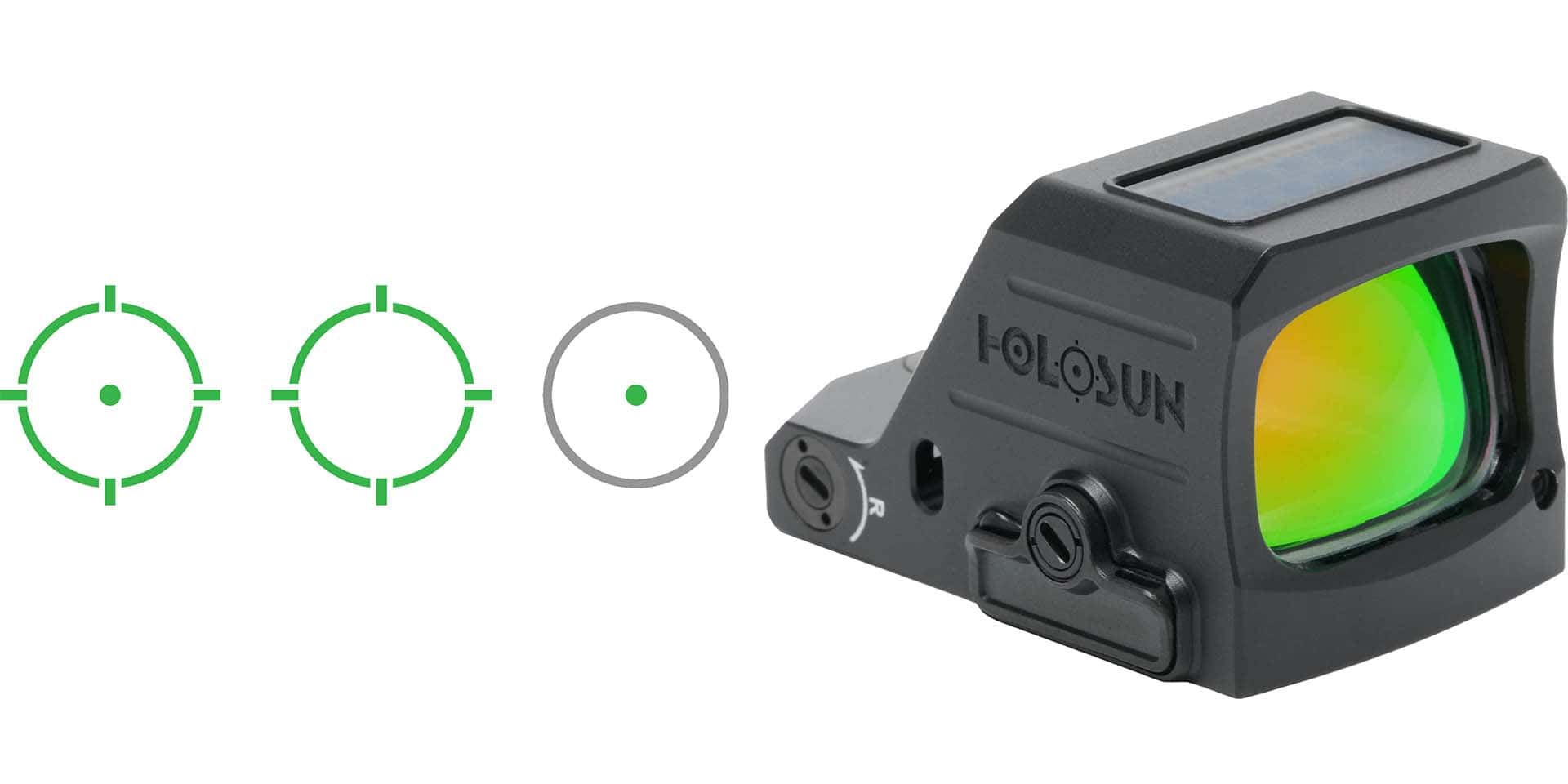 Holosun HE507C-X3 green multi-reticle reflex sight on white background