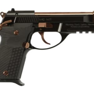 EAA Girsan MC14T .380 ACP pistol with rose gold controls, gloss black frame and G10 grips