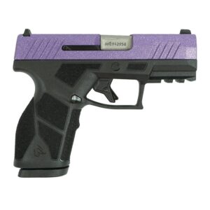 Taurus GX2 Purple Sparkle 9mm handgun right-side view, black polymer frame and custom purple sparkle slide