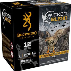 Browning Wicked Blend 12 Gauge 3-inch BB/1BI shotshell box, 25 rounds per box