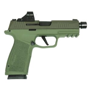 Sig Sauer P365 XMacro 9mm Luger two-tone green handgun right-side view with optic