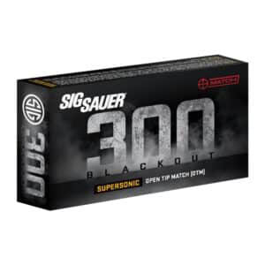 Box of Sig Sauer .300 AAC Blackout 125gr Open Tip Match (OTM) 20rd ammunition