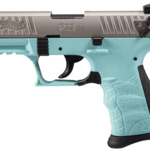Walther P22 .22 LR Angel Blue pistol with 3.42 inch barrel and nickel slide