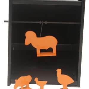 Beeman 2085 orange steel pellet trap with metal silhouette and paper targets