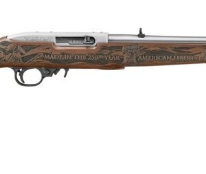 Ruger 10/22 250th Anniversary rifle with engraved Altamont walnut stock and satin stainless barrel