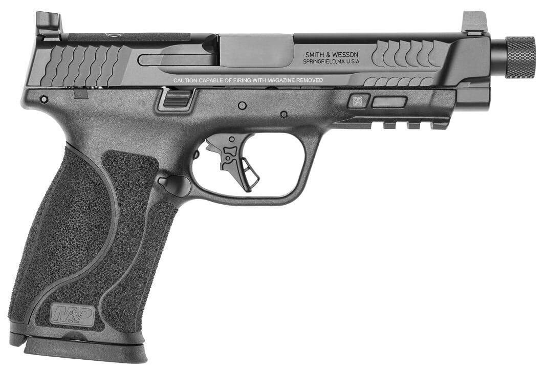 Smith & Wesson M&P45 M2.0 full-size pistol with threaded Armornite steel barrel and optic-ready serrated slide, matte black f
