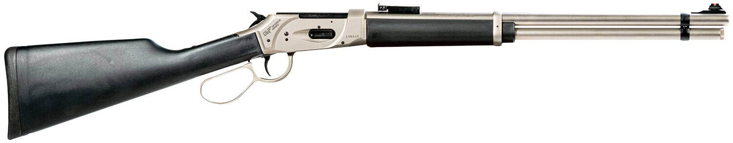 GForce Arms GF LVR .410 20 inch stainless lever-action shotgun, right-hand, fixed black synthetic stock
