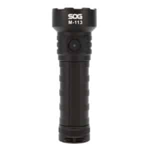 SOG M-113 4000-lumen black LED flashlight with holster and USB-C cable